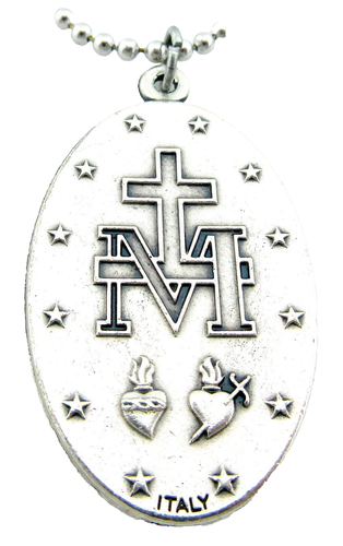 Large Miraculous Medal Necklace Royal Blue,Silver Pendant,No Tarnish Chain - Picture 2 of 4