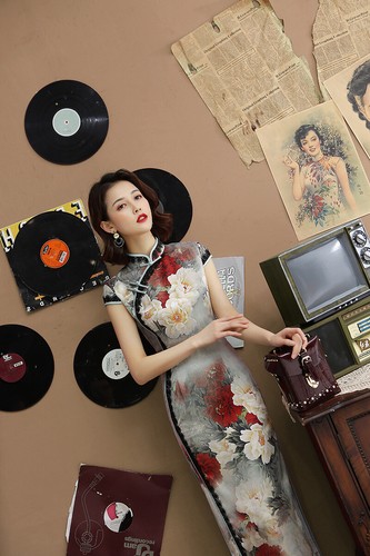 Women Cheongsam Dress Long Slim Gown Retro Stand-Up Collar Chinese Ethnic Dress - Bild 4 von 12