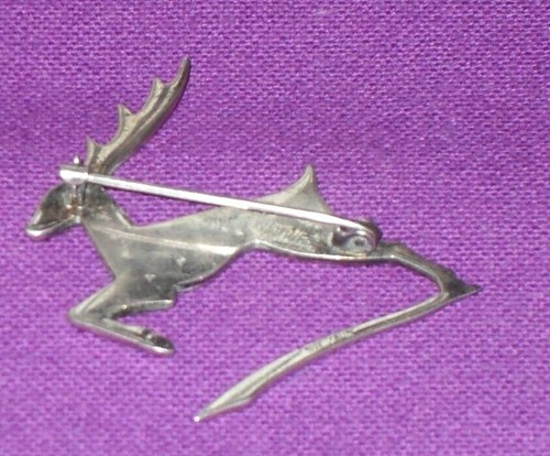 STUNNING ART DECO 1930s STERLING SILVER & PASTE STONES STAG BROOCH - Picture 8 of 8