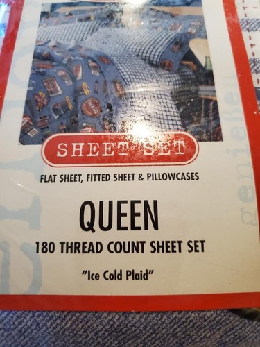 NEW Coca Cola Queen Sheet Set Flat Fitted 2 Pillowcases Ice Cold Plaid - Picture 6 of 10