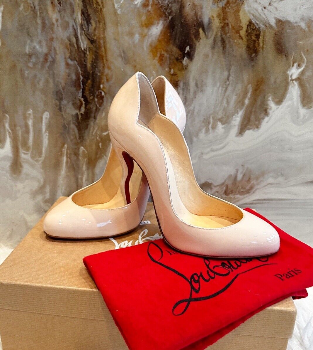 Christian Louboutin Nude Wavy Dolly Patent Heels … - image 2