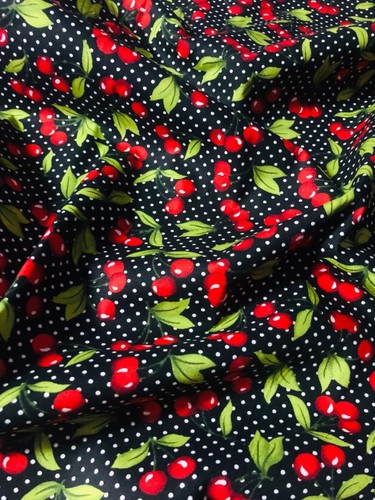3 Meter Black/Red Cherry Print 100% Pure Cotton Fabric 45” Wide Dress Craft - Picture 4 of 4