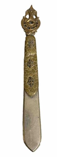 Antique Brass Cross of Lorraine Letter Opener Bookmark - Picture 1 of 5