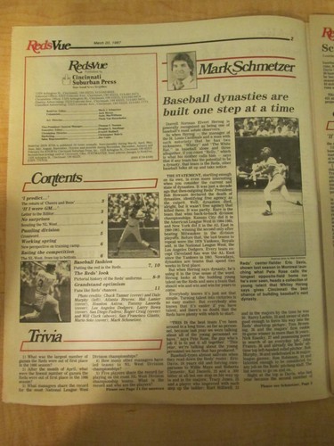1987 Reds Vue Magazine Cincinnati Red's Uniforms 1869-1972 March 20 Vol. 8 No.10 - Picture 3 of 8