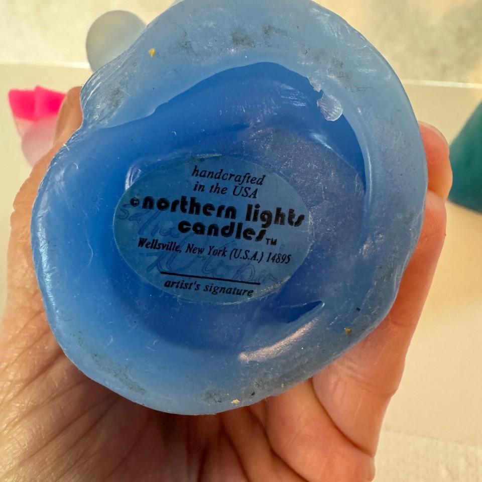 2 Wee Wizards Candles Signed Northern Lights Candle 7" Wellsville