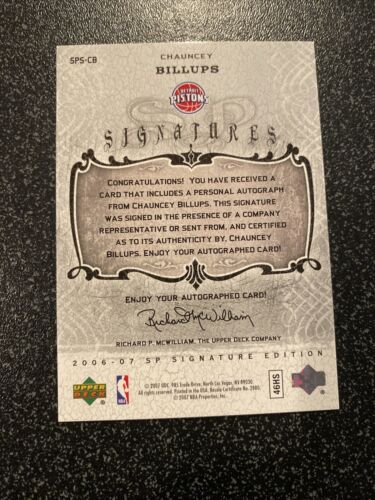 2006-07 SP Signature Edition Chauncey Billups Signatures Auto #SPS-CB Pistons - Picture 2 of 2