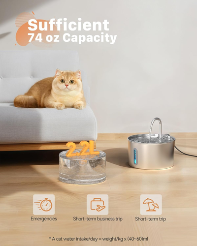 Cat Water Fountain Stainless Steel: Cat Fountain for Drinking - Automatic Pet Wa - Picture 2 of 12