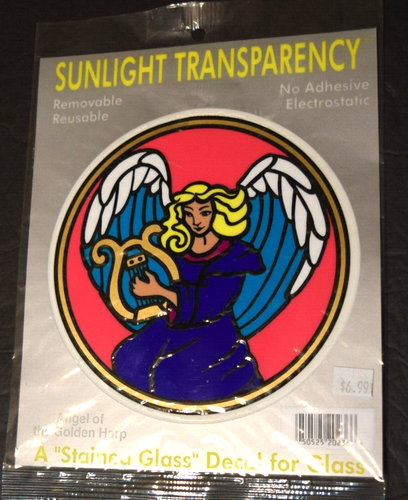 ANGEL Of HARP, "STAINED GLASS," DECAL/SUN CATCHER for Glass, (4.50" Dia.) New - Picture 3 of 4