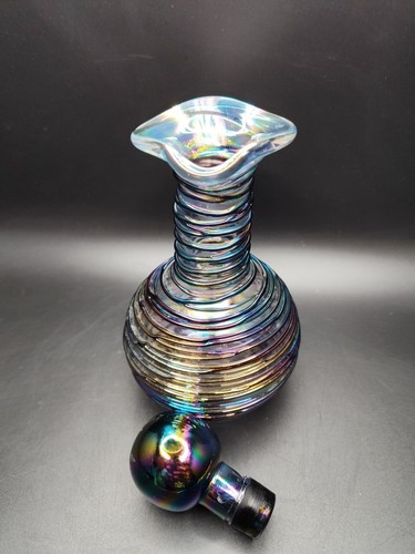 Amerikanische Kunst Glas Gewinde irisierende Cruet Öl Dekanter Cruet mit Stopfen 7"h - Bild 4 von 8