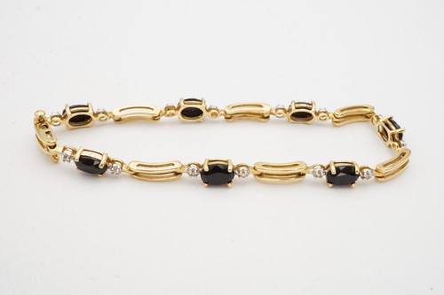 10k Yellow Gold Black Onyx Diamond Tennis Bracelet 7.25" - Picture 6 of 12