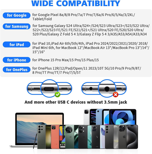 USB C Headphones for Samsung S24 Ultra S23 Fe S22+, Type C Earphones - Picture 6 of 12