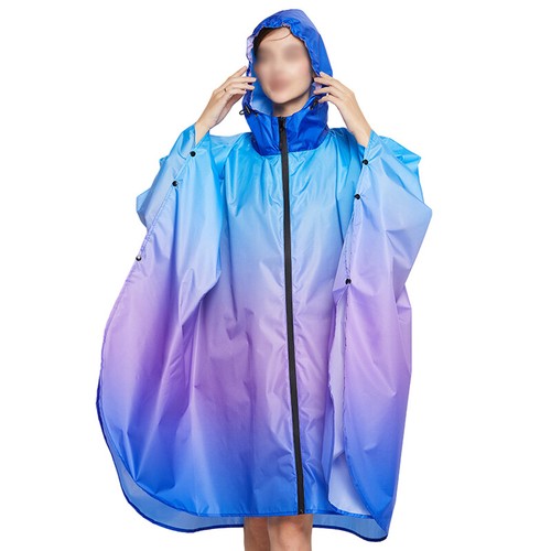 Gradient Color Hooded Cloak Raincoat Outdoor Women Waterproof Adults Jacket Coat - Picture 5 of 25