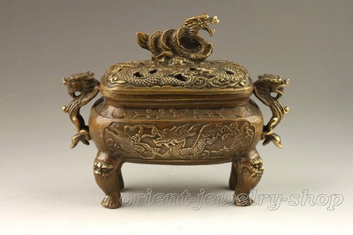 Hecha a mano exquisitos dragones vivos antiguos quemadores de incienso de bronce estatua - Imagen 5 de 5