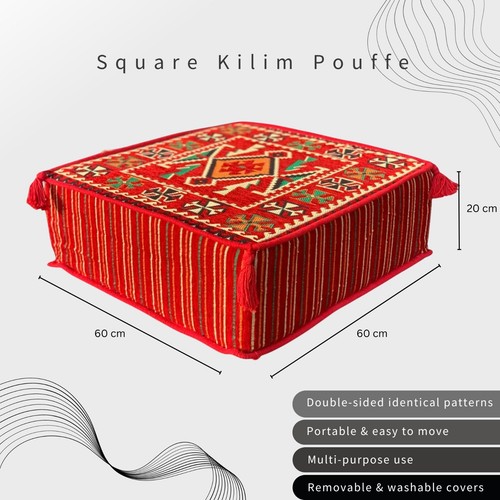 Large Moroccan-Style Square Turkish Pouffe Cover Foot Stool Ottoman Pillow - Picture 28 of 40