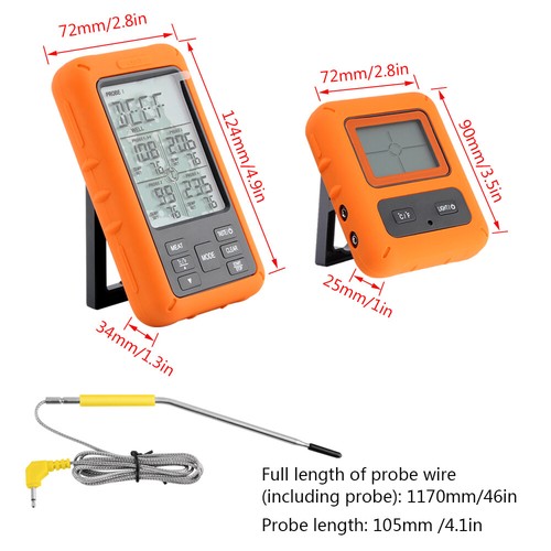 Funk Grillthermometer Digital Fleischthermometer 4 Sonden Magnet BBQ Thermometer - Bild 2 von 12