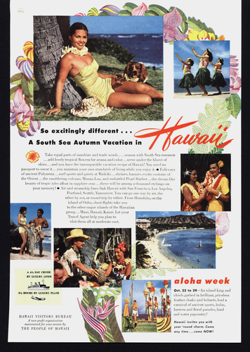 1950 DOPPELSEITIGE HAWAII ALOHA WOCHE & NORDAMERIKA GEORGE CARLSON DRUCKANZEIGE - Bild 1 von 2