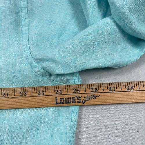Brooks Brothers 100% Linen Shirt Men Large Aqua Blue Long Sleeve Pocket - Picture 10 of 12