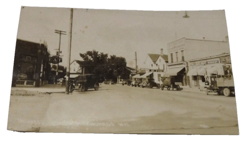 1929 Antique RPPC Post Card WISCONSIN Main Street ? RACINE TIRE Palace Meat Mkt - Picture 3 of 13