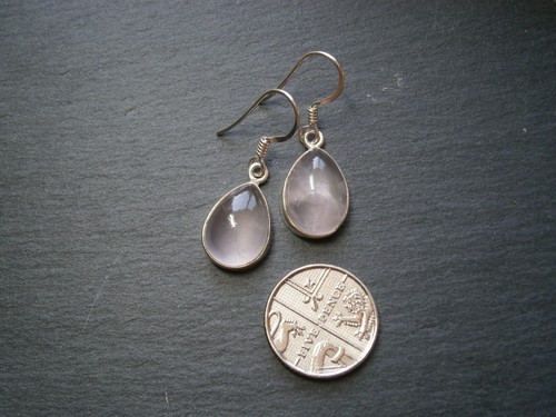925 sterling silver pink Rose Quartz earrings - Picture 9 of 9