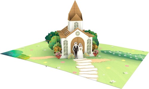 Hochzeitstagskarte - 3D Pop Up Karte mit Kirche und Paar - Bild 1 von 4