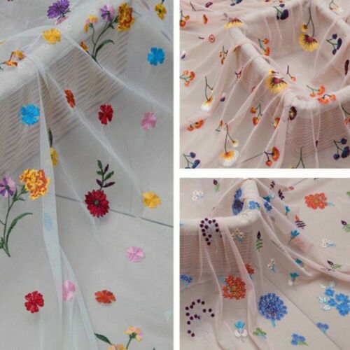 Lace Floral Embroidery Fabric Tulle Mesh Curtain Designer Bridal Dress 100*150CM - Picture 2 of 18