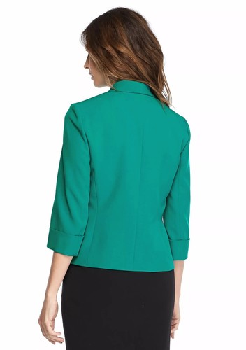 New! KASPER ~Size 4~ Draped Open-Front Crepe Blazer Jacket Green Shawl Collar - Imagen 4 de 4