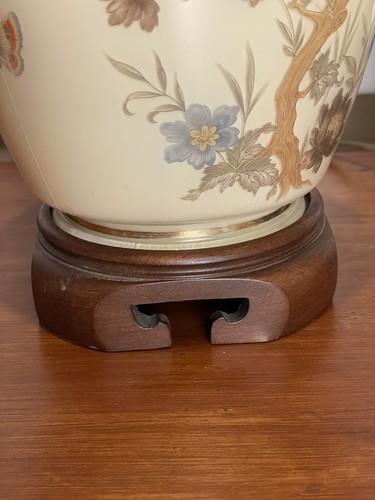Vintage Chinese Ginger Jar Table Lamp Set Of 2 Tree Butterfly Floral Theme - Picture 4 of 21