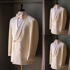 Wedding Groom Men's Suits 2Pcs Cream Formal Tuxedos Dinner Party Jacket Coat