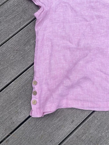 C&C 100% Linen Short Sleeve Shirt top Button Accent Pink Lagenlook Coastal sz L - Picture 2 of 3