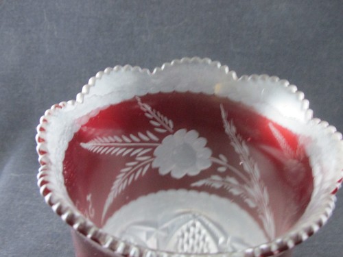 EAPG 1890S BUTTON ARCHES CELERY VASE RUBY STAIN ENGRAVED SOUVENIR SPIRIT IOWA - Picture 7 of 8
