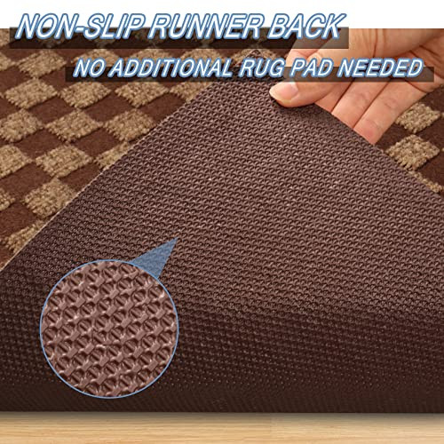 Runner Rugs Indoor Outdoor Carpet Runner, Area Rugs 2' x 6' Checkered-brown - Picture 4 of 7