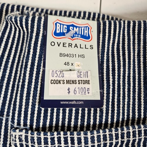 Walls Men's Big Smith Rigid Bib Overall Hickory Stripe Brand New 48x20 Short - Picture 2 of 5