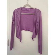 Michael Stars Purple Shimmer One Size Fits All Long Sleeve Open Front Cardigan