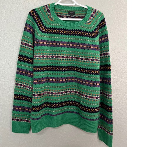 J.Crew Wool Fair Isle Sweater Herren XL Grün Langarm Pulli Opa Preppy - Bild 2 von 9