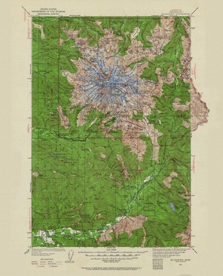 Topographical Map - Mt Rainier Washington Quad - USGS 1924 - Vintage Wall Art
