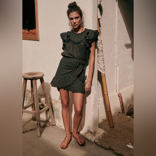Sezane Camila Jupe Wrap Tie Mini Skirt in Black/ Mini Floral Sz:34/US2 $120 - Picture 4 of 11