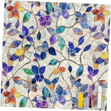 Window Privacy Film Stain Glass Window Film Rainbow 17.5 x 78.7 in Stained Leaf