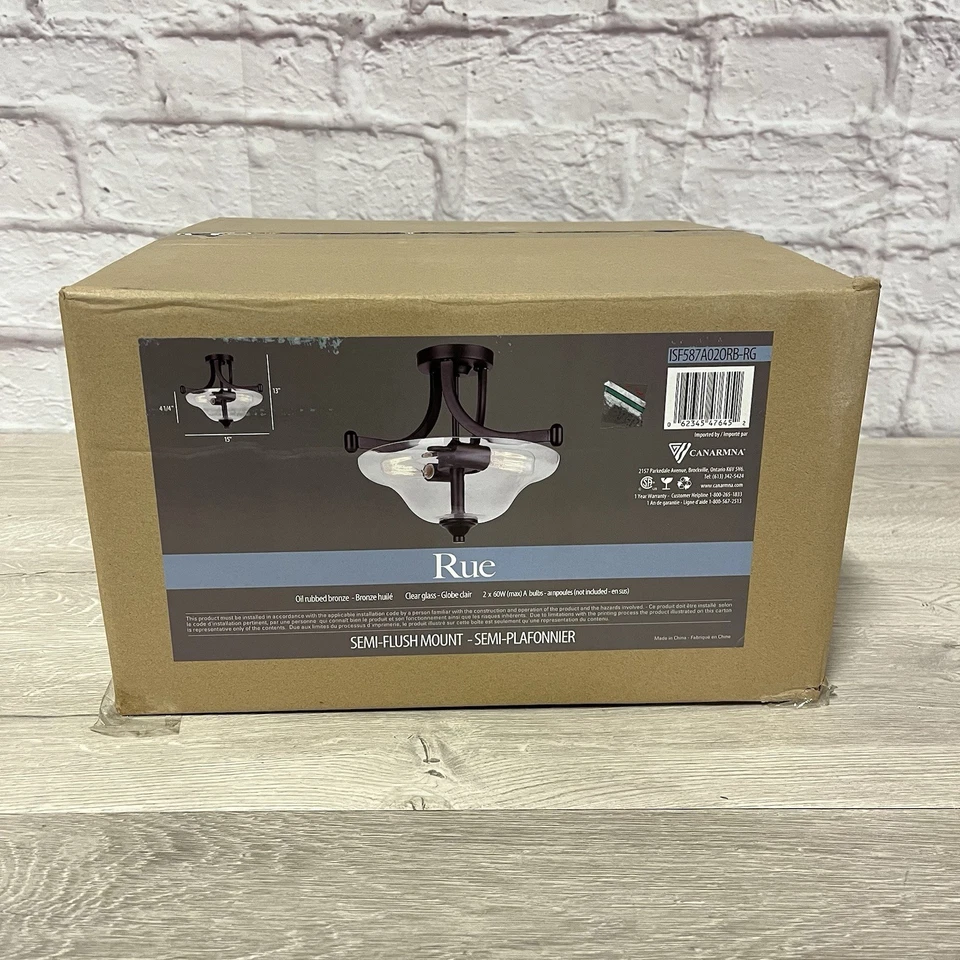 Lámpara Canarm ISF87A020RB-RG Rue montaje semi-al ras vidrio bronce frotado con aceite Foto 2 de 4