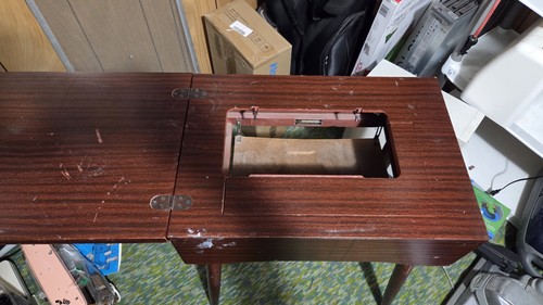 Vtg Sears Kenmore Sewing Machine Cabinet Flip End Table Dark Stained - Picture 3 of 10