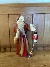 Primitive Hand Painted 15” Santa Claus Christmas Tin Standing Figure