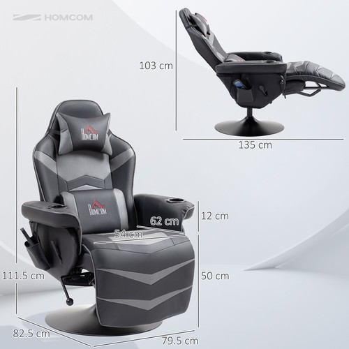 HOMCOM Massage Recliner Chair with Remote, PU Leather Recliner Armchair Grey - Picture 3 of 11