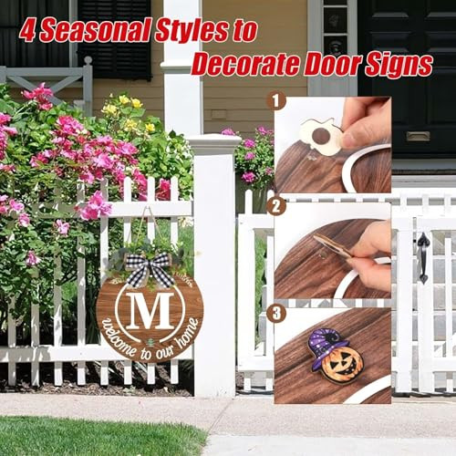 Interchangeable Welcome Home Sign, Last Name Year Round Front Door Wreaths, - Picture 5 of 7