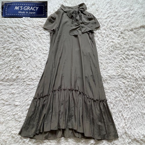 M'S GRACY A-line dress with inner camisole, olive, for women, made in Japan - Picture 1 of 12