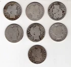 lot of 7 90% Silver Barber Half Dollars $3.5 face / pre 1964