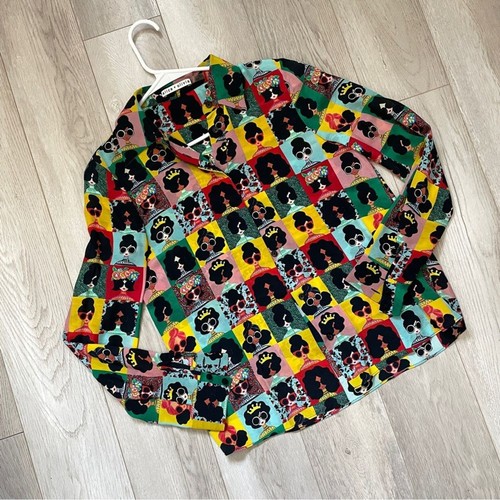 alice + olivia Bluse Seide Quintin Knopfleiste Damen xsmall girls mutig Pop Art