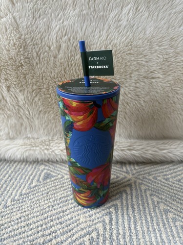 Starbucks Farm Rio Limited Edition 24 oz Cold Cup Green & Blue Banana with Straw