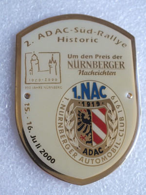 Auto-Plakette - 2. ADAC - Süd Rally - Nürnberger Nachrichten - 1.NAC - 2000