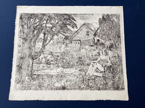 Anthony Gross? Radierung "La Bourdette" unsigniert Worte der Weisheit auf Rückseite - Bild 1 von 13