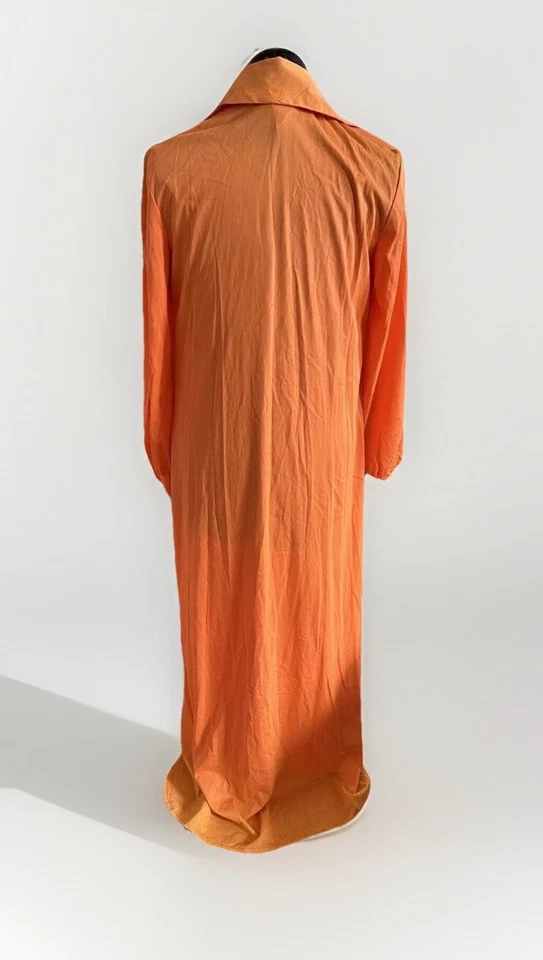 Maxi Vestido Para Mujer Vintage Años 70 80 Naranja Cremallera Gasa Volantes Plisado’s Foto 4 de 4