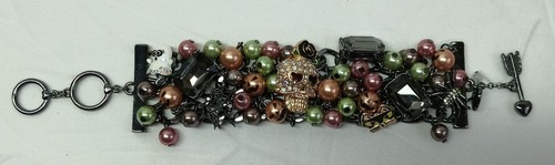 Betsey Johnson Sugar Skull Charm Bracelet Halloween Ghost Cat Spider Web Jewelry - Picture 3 of 13